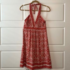 BCBG small NWT halter dress cream and pale red